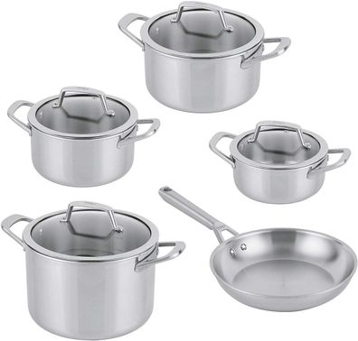 Ninja EverClad 5-teiliges Edelstahl-Set C95000DE 4 Suppentöpfen & Pfanne, Induktion