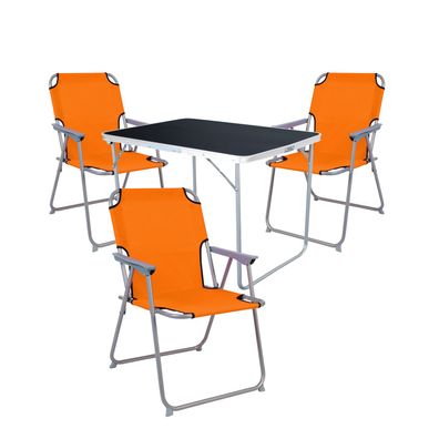XL 4tlg Camping Set Campingtisch Schwarz + 3 x Campingstuhl Klappstuhl Orange