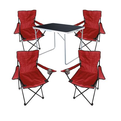 5-tlg Camping Set Campingtisch Schwarz + 4 x Campingstuhl Klappstuhl Rot