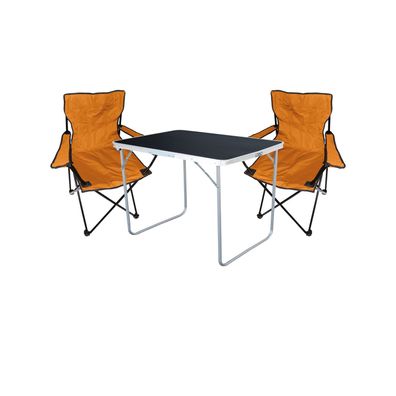 3-tlg Camping Set Campingtisch Schwarz + 2 x Campingstuhl Klappstuhl Orange