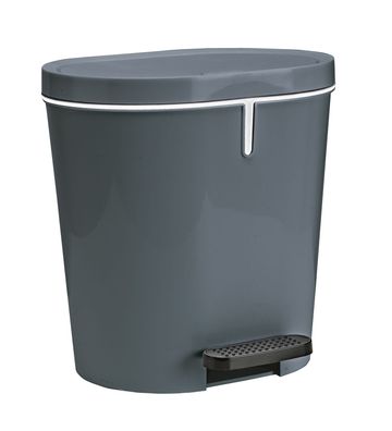 Tritt-Mülleimer oval aus Kunststoff 8 Liter in Grau