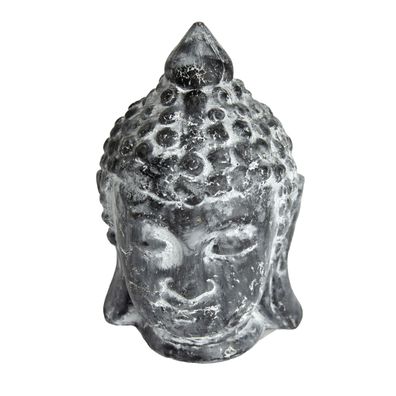 Dekofigur Buddhas Kopf aus Terrakotta schwarz H 23,4 cm