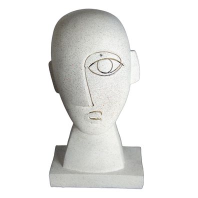 Moderne Dekofigur Zwei Gesichter aus Polyresin Weiss H 27,5 cm