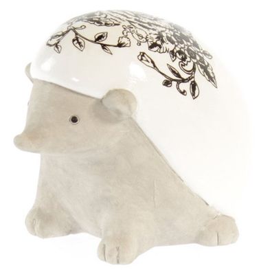Moderne Igel Dekofigur aus Keramik Weiss mit Tattoo H 13,5 cm