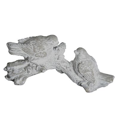 Vögel auf Baumstamm Deko aus Zement Grau H 10 cm