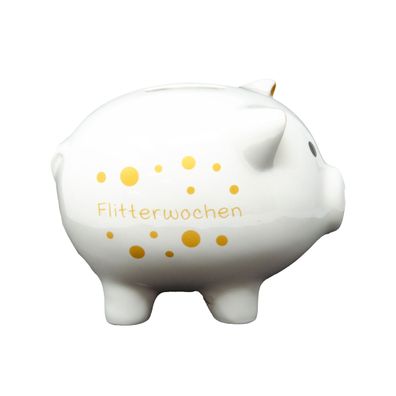 Charmantes Sparschwein aus Dolomit mit Flitterwochen Aufdruck