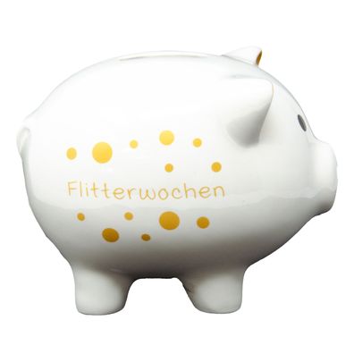Charmantes Sparschwein aus Dolomit mit Flitterwochen Aufdruck