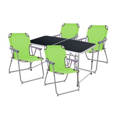 5-tlg. Campingmöbel Set Limegrün/Schwarz Alu Tragegriff Camping 120x60x58/70cm