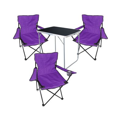 XL 4-tlg Camping Set Campingtisch Schwarz + 3 x Campingstuhl Klappstuhl Lila