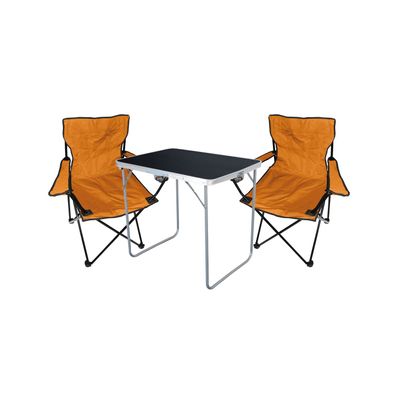 XL 3-tlg Camping Set Campingtisch Schwarz + 2 x Campingstuhl Klappstuhl Orange