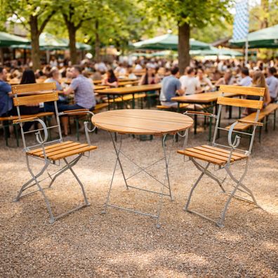 3tlg Biergartengarnitur Biergartenset Biergartenmöbel klappbar rund Akazie Ø80cm