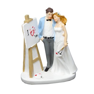 Dekofigur Hochzeitspaar mit Staffelei aus Polyresin - I Love You