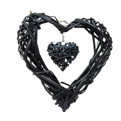 Rattan Herzkranz miot Herz 25 x 25 x 5 cm Schwarz