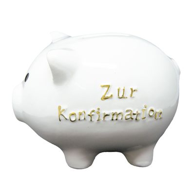 Charmantes Sparschwein aus Dolomit mit Konfirmation Aufdruck