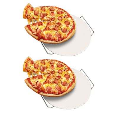 2er Pizzastein Steinplatte Pizzaplatte Pizzateller Brotbackplatte Gestell Ø33cm