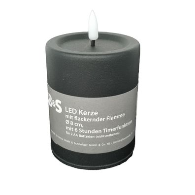 Schwarze LED Kerze Metall Matt Timer H 10 x Ø 8 cm