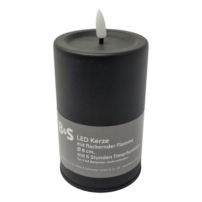 Schwarze LED Kerze Metall Matt Timer H 12,5 x Ø 8 cm