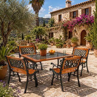 5tlg Gartenmöbel Gartengarnitur Outdoormöbel Gusseisen Gartentisch 4 Gartenstuhl