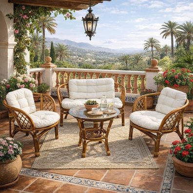 Gartensitzgruppe Echtes Rattan Bahama 10-tlg natur Gartengarnitur Gartensessel