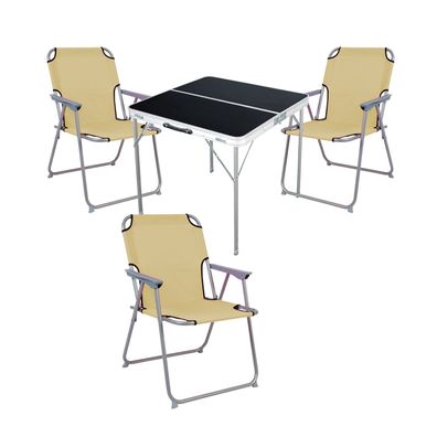4-teiliges Campingmöbel Set schwarz/Beige Alu Tragegriff Camping L80xB80xH70cm