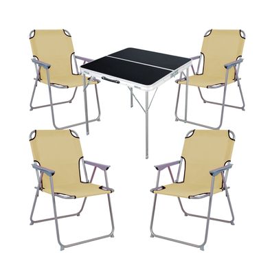 5-teiliges Campingmöbel Set schwarz/Beige Alu Tragegriff Camping L80xB80xH70cm