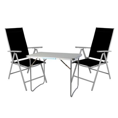 3-tlg. Campingmöbel Set Aluminium Tragegriff Campingtisch + 2 Klappstühle Textil