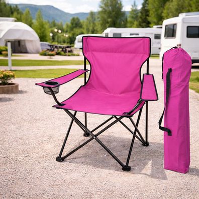 Campingstuhl Faltstuhl Anglerstuhl Regiestuhl Pink Getränkehalter und Tasche