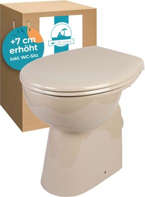 Calmwaters Spülrandloses Stand-WC mit 7 cm Erhöhung in Beige-Bahamabeige mit WC-Sitz