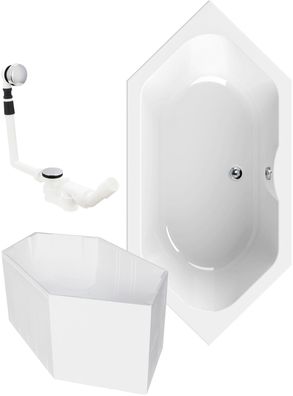 Calmwaters Sechseckwanne 190 x 90 cm Komplettset Exclusive, Wannenträger und Ablauf