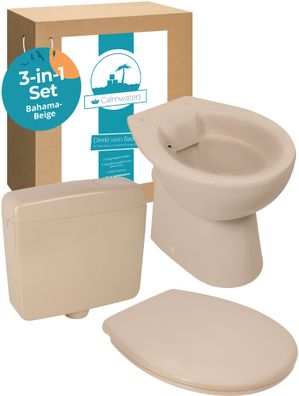 Calmwaters Keramik-Komplettset spülrandloses Stand-WC Beige mit WC-Sitz, Spülkasten