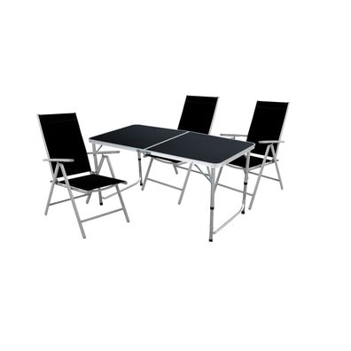Mojawo® 4-tlg. Campinggarnitur Campingmöbel schwarz Klapptisch und 3 Klappstühle