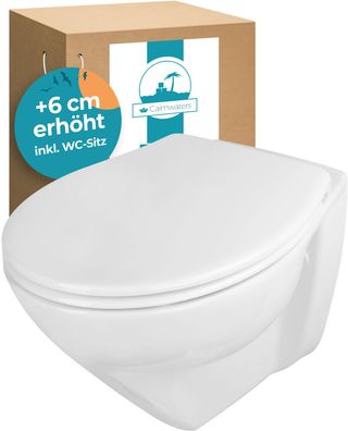 Calmwaters Erhöhtes Wand-WC Modern Plus Weiß, spülrandlos + 6 cm mit WC Sitz