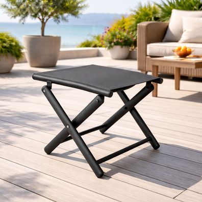 Mojawo® Garten Klapphocker Fußhocker Metall - Textilen Anthrazit / Grau