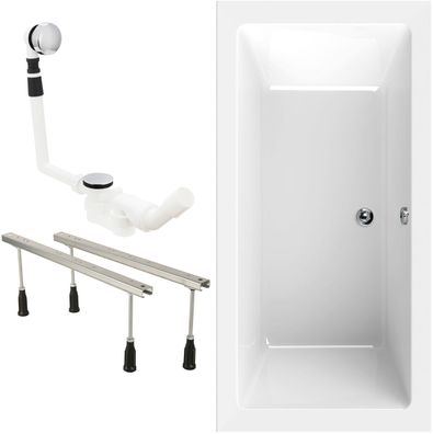 Calmwaters Komplett-Set Duowanne Modern Square 2 200 x 90 cm, Ablauf, Wannenfüße