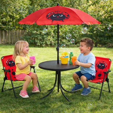 4tlg Kinder Campingmöbel Set Outdoor 2 x Campingstuhl + Tisch + Sonnenschirm