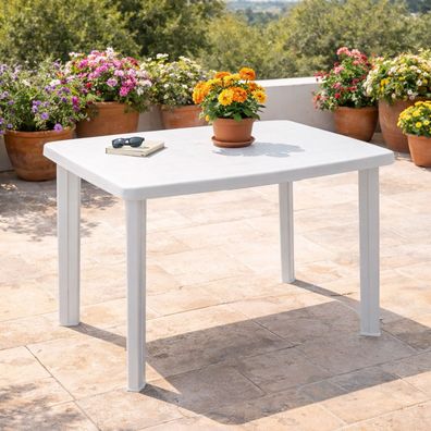 Gartentisch 100x70cm Kunststoff Balkontisch Weiß Terrassentisch Garten Outdoor