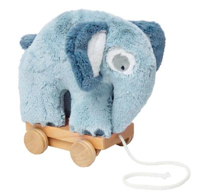 Niedliches, super weiches Nachziehtier Plüsch Elefant in BLAU, mit Holzrollen