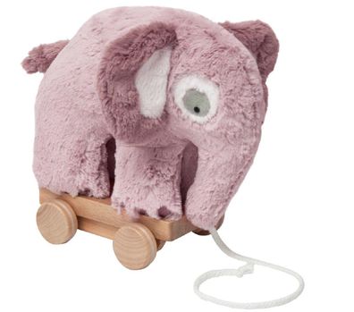 Niedliches, super weiches Nachziehtier Plüsch Elefant in Altrosa, mit Holzrollen