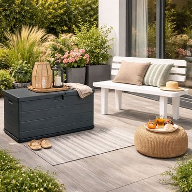 Kissenbox Auflagenbox Sitzbank für 2 Pers. Gartenbox Gartentruhe Anthrazit 340L