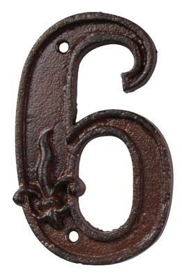 Gusseiserne Hausnummer "6" Robust, Rustikal und Zeitlos. In Braun