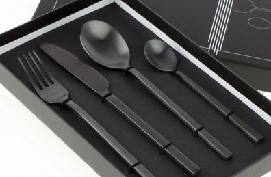 Gedeckter Tisch Besteck 4tlg. Set Edelstahl Matt Schwarz Neu Black Cutlery Küche