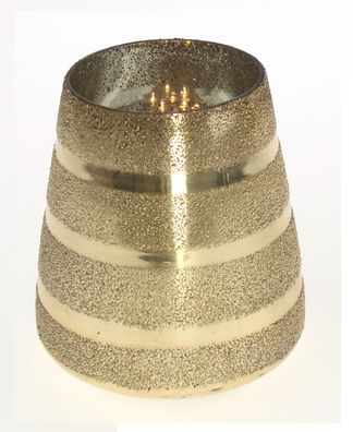 Elegantes Windlicht aus Glas mit goldenen Streifen. Moderne und edle Dekoration