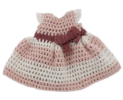 Puppenkleid Rosa Weiß mit Schleife, gehäkelt, Baumwolle, Handarbeit, von sebra