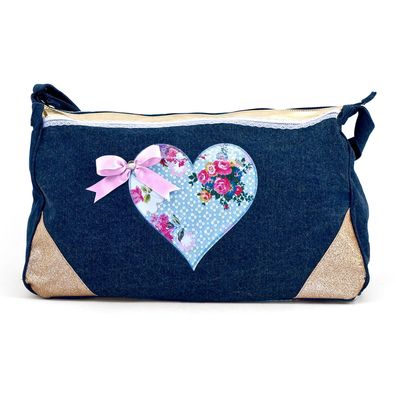 Reisetasche Marke ZEBRA Handtasche Herz Jeans blau Wochenendtasche