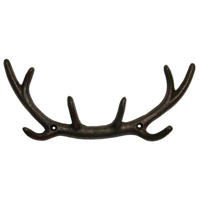 Hirschgeweih Wandhaken Haken Garderobe Gusseisen Antik-schwarz-braun Landhaus