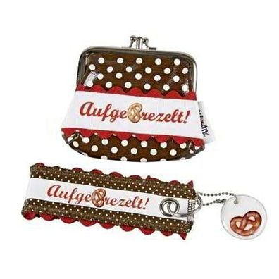 Tolles Set: Geldbörse & Schlüsselanhänger "Aufgebrezelt", Braun, Alpstyle