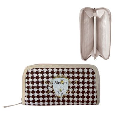 Stilvolles Creme-braun kariertes Portemonnaie mit charmantem Edelweiß-Motiv