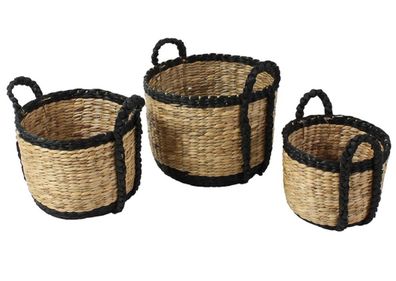 3er Set Körbe Seegras schwarz braun natur mit Henkel Füll Aufbewahrungs Korb Öko