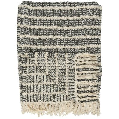 IB Laursen Decke 130x160cm Tages Plaid creme dunkel grau Streifen Fransen Wohn