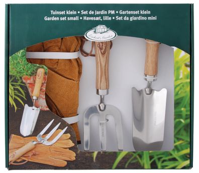 Esschert Design 3er Set Gartenset Blumenkelle Handgabel Lederhandschuhe Geschenk